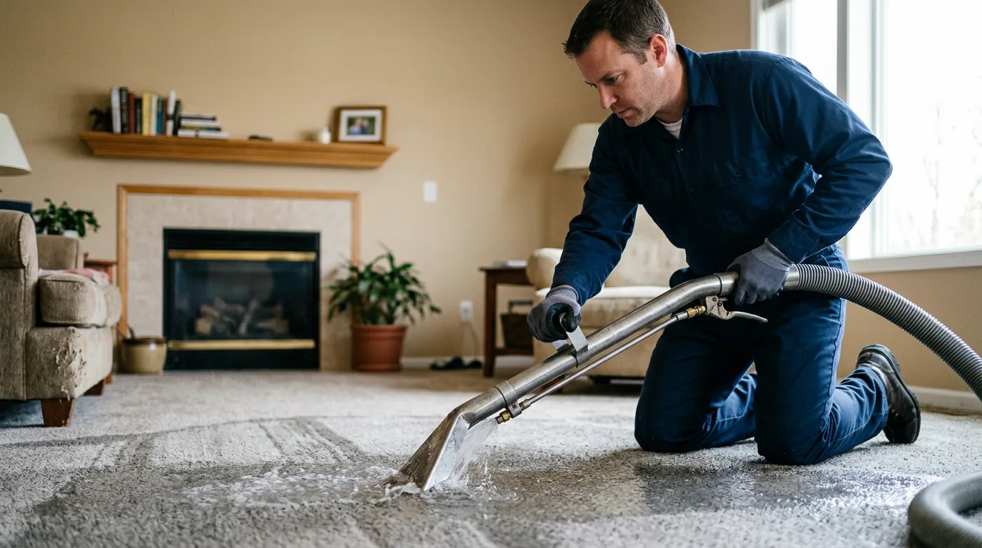 Water damage restoration technician working near Schnellville, IN